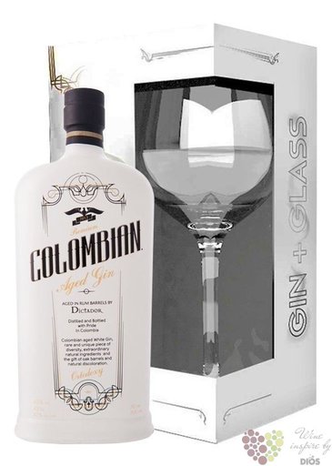 Colombian Dictador  Ortodoxy White  glass set gin aged in rum barrel 43% vol.0.70 l