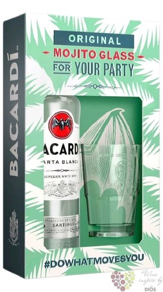 Bacardi  Carta blanca  glass set white Cuban rum 37.5% vol.  0.70 l
