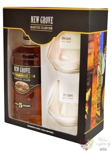 New Grove  Old Tradition  aged 5 years glass set Mauritian rum 40% vol.  0.70l