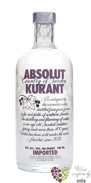 Absolut flavor  Kurant  country of Sweden Superb vodka 40% vol.  0.70 l