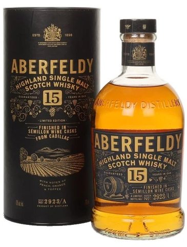 Aberfeldy French red wine cask  Cadilac  aged 15 years Highlands whisky 43% vol.  0.70 l