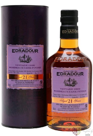 Edradour 1999  Bordeaux cask finish  aged 21 years Highlands whisky 55.7% vol.  0.70 l