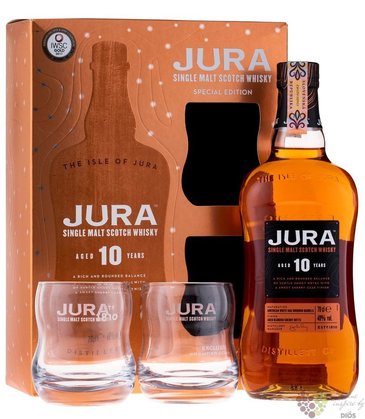 Jura aged 10 years glass set Jura Island whisky 40%vol.  0.70 l