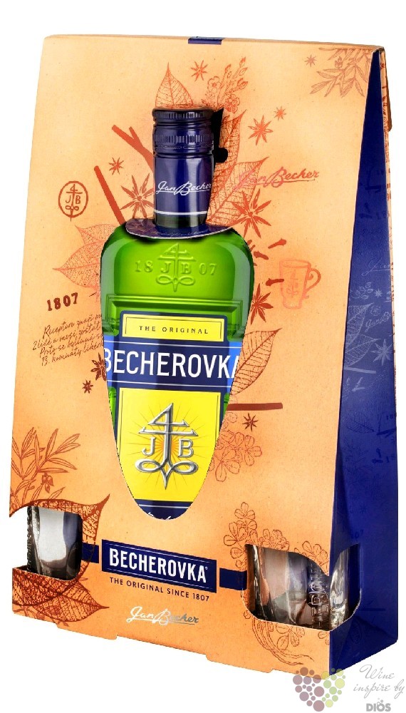 Becherovka „ Original ” since 1807 2glass pack Jan Becher 38% vol. 0.70 l -  Pálenky tradiční české | Dios Vinotéka,víno