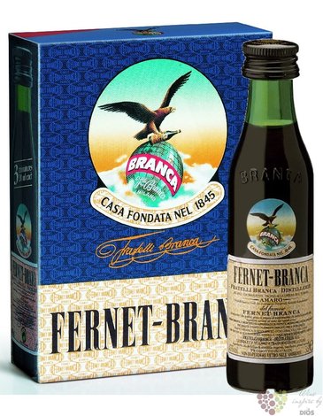Branca  Fernet Original  herbal liqueur by Fratelli Branca 39% vol. 3x0.02l