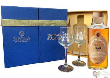 Grappa Riserva  Botti da Sauternes  glass set Sibona Antica 44% vol.  0.50 l