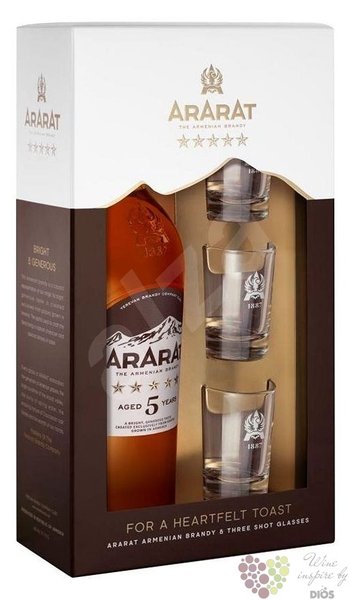 Ararat  Five stars  aged 5 years 3glass set Armenian brandy 40% vol.  0.70 l