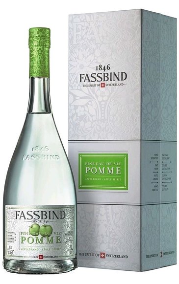 Fassbind Eau de Vie  Pomme  gift box Swiss fruits brandy by 43% vol.  0.70 l