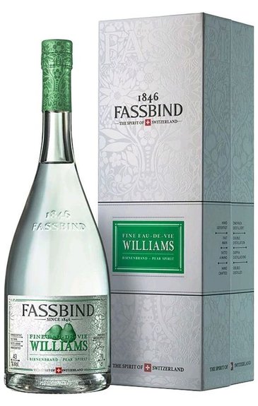 Fassbind Eau de Vie  Poire Williams  gift box Swiss fruits brandy by 43% vol.  0.70 l