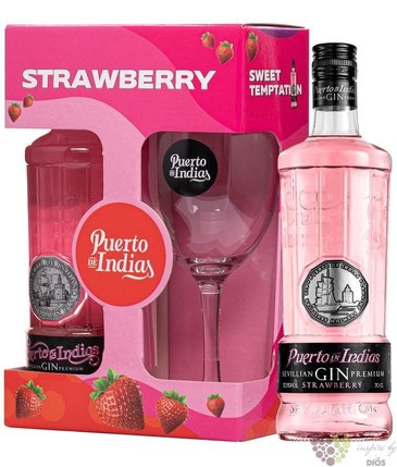 Puerto de Indias  Strawberry  glass set Spanish Sevillian gin 37.5% vol. 0.70l