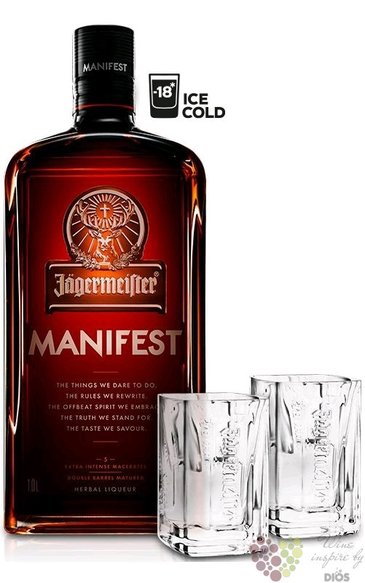 Jagermeister  Manifest 2 original glasses  German herbal liqueur 38% vol.  1.00 l