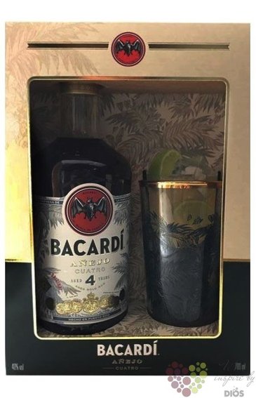 Bacardi aejo  Cuatro  aged 4 years Puerto Rican rum with glass 40% vol.  0.70 l