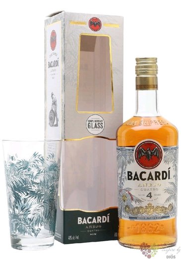 Bacardi aejo  Cuatro  glass set Puerto Rican rum 40% vol.  2x0.70 l
