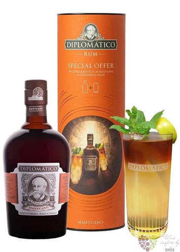 Diplomatico  Mantuano  glass set aged rum of Venezuela 40% vol.  0.70 l