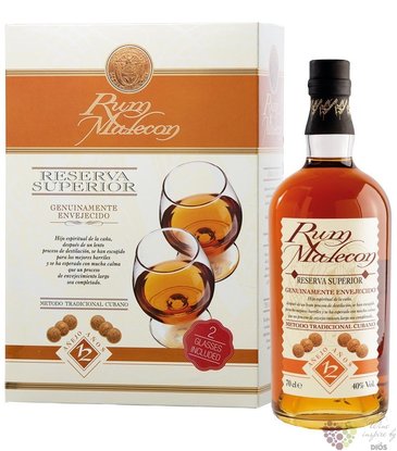 Malecon  Reserva Superior  aged 12 years glass set Panamas rum 40% vol.  0.70l