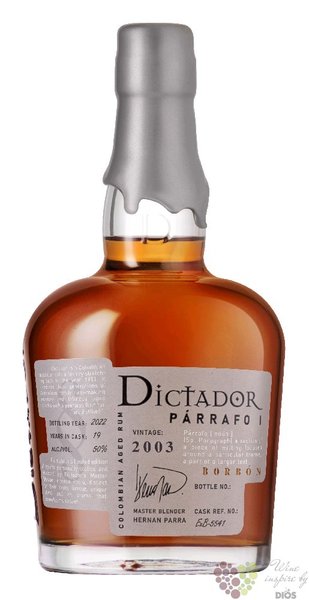 Dictador 2003  Parrafo Borbn  unique Colombian rum 50% vol. 0.70 l