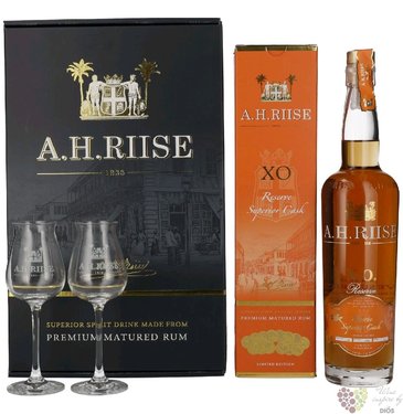 A.H. Riise XO Reserve  Superior cask  2glass set aged Caribbean rum 40% vol.  0.70 l