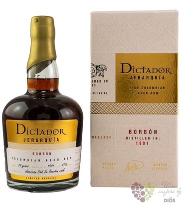 Dictador 1991  Jerarqua Borbn  unique Colombian rum 41% vol.  0.70 l