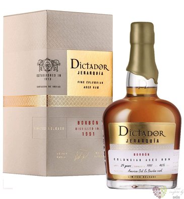 Dictador 1991  Jerarqua Borbn  unique Colombian rum 46% vol.  0.70 l