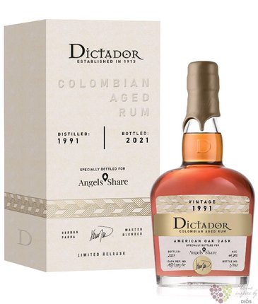 Dictador 1991  Angels Share  unique Colombian rum 44.8% vol.  0.70 l