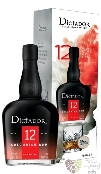 Dictador  Icon reserve  1glass set aged 12 years old  Colombian rum 40% vol.  0.70 l