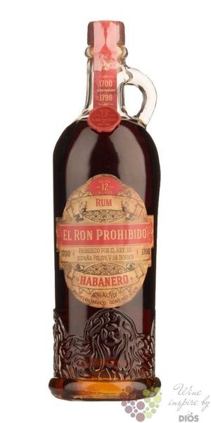 el ron Prohibido Habanero 12 years aged Mexican rum 40% vol.  1.00 l