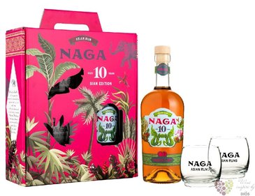 Naga  Siam cask  aged 10 years 2glass set Indonesia rum 40% vol.  0.70 l