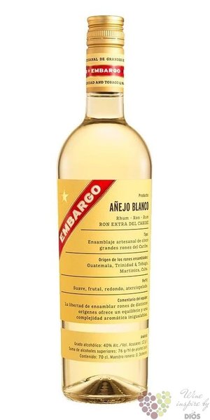 Embargo Anejo „ Blanco ” caribbean rum Les Bienheureux 40% vol.  0.70 l