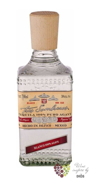 Tres Sombreros  Blanco  100% Agave Mexican tequila 38% vol.  0.70 l