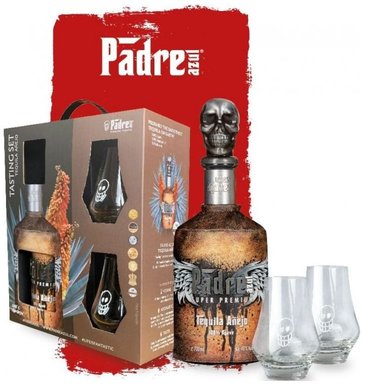 Padre Azul  Aejo  glass set Super premium Mexican tequila 40% vol.  0.70 l