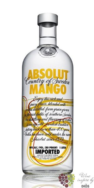 Absolut flavor  Mango  country of Sweden Superb vodka 40% vol.    0.70 l