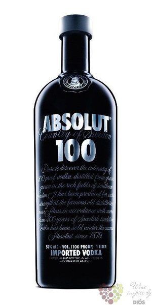 Absolut „ 100 ” country of Sweden superb strong vodka 50% vol.  1.00 l