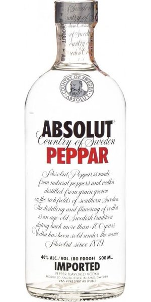 Absolut flavor  Peppar  country of Sweden superb vodka 40% vol.  0.50 l