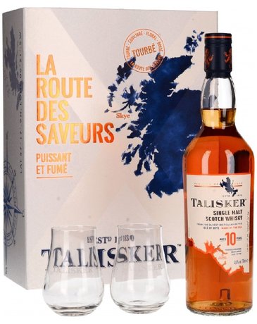 Talisker 10 years  Route des Saveurs  glass set single malt Skye whisky  45.8% vol.  0.70 l