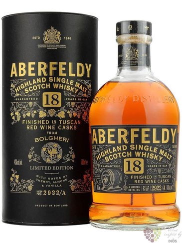Aberfeldy Tuscan red wine cask  Bolgheri  aged 18 years Highlands whisky 43% vol.  0.70 l