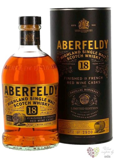 Aberfeldy French red wine cask  Pauillac  aged 18 years Highlands whisky 43% vol.  0.70 l