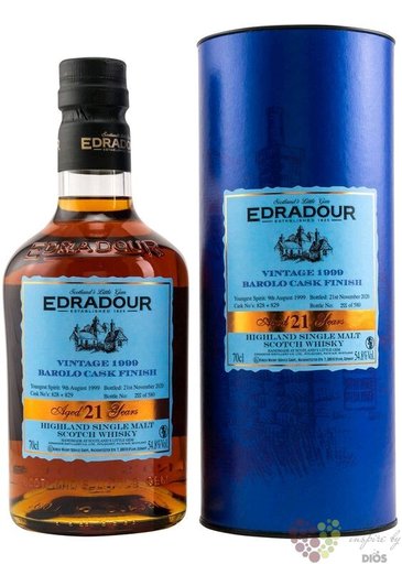 Edradour 1999 „ Barolo cask finish ” aged 21 years Highlands whisky 54.8% vol.  0.70 l