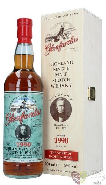 Glenfarclas famous Scots 1990  Robert Brown ed.no.24  Speyside whisky 46% vol.  0.70 l