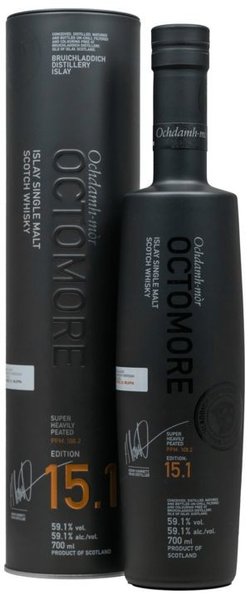 Octomore Islay Barley  edition 15.1 108.2 ppm  Islay whisky by Bruichladdich  59.1% vol.  0.70 l