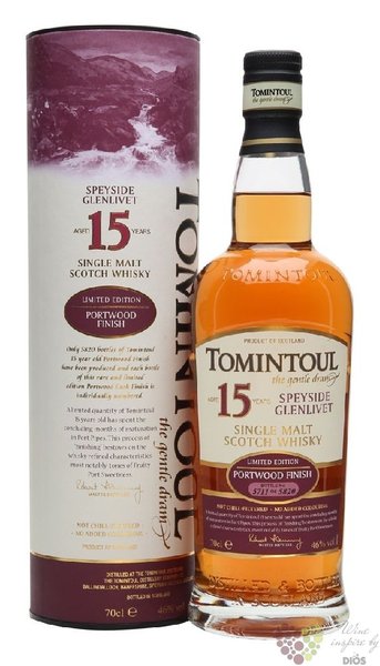 Tomintoul ,, Portwood finish  aged 15 years Speyside single malt whisky 46% vol.  0.70 l