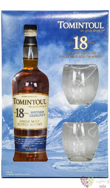 Tomintoul aged 18 years glass set Speyside whisky 40% vol.  0.70 l