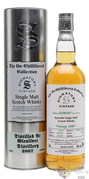 Glenlivet 2007  Signatory UnChillfiltered  Speyside whisky 46% vol.  0.70 l
