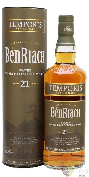 BenRiach  Temporis Peated  aged 21 years Speyside single malt whisky 46% vol.  0.70 l