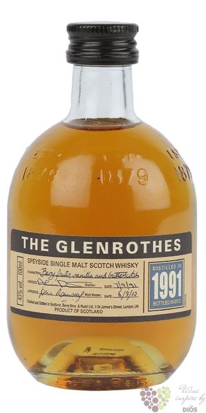 Glenrothes 1991 single malt Speyside whisky 43% vol.  0.10 l