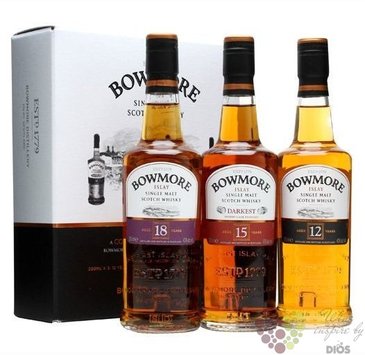 Bowmore  Collection  set 12 yo &amp; 15 yo &amp; 18 yo single malt Islay whisky   3 x0.20 l