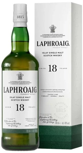 Laphroaig aged 18 years single malt Islay whisky  48% vol.  0.70 l