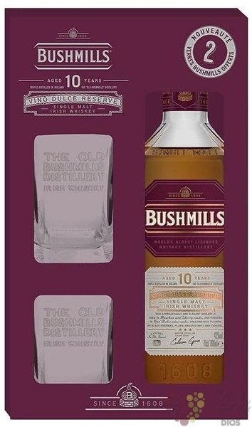 Bushmills  Three woods - Vino Dulce  aged 10 years glass set Irish whiskey 43% vol. 0.70 l