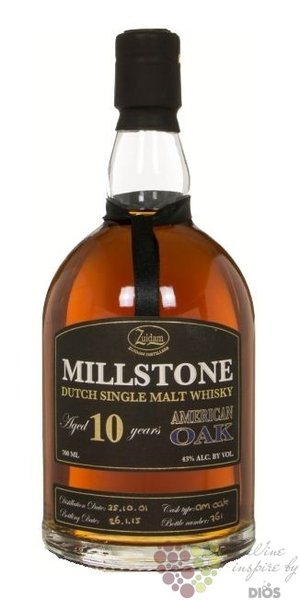 Millstone  American oak  aged 10 years Dutch single malt whisky Zuidam 43% vol.    0.70 l