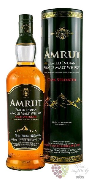 Amrut  Peated cask strength  Indian single malt whisky 62.8% vol.  0.70 l