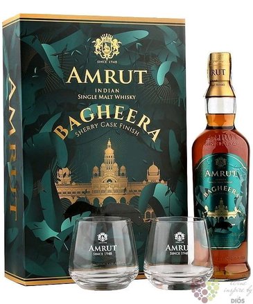 Amrut „ Bagheera ” 2glass set Indian single malt whisky 46% vol.  0.70 l